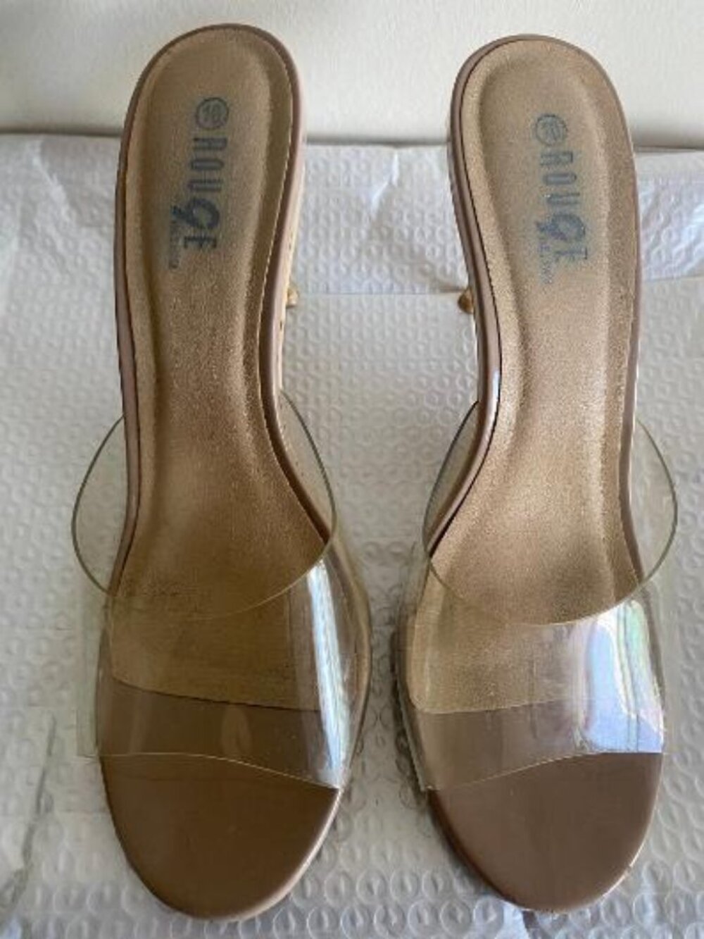 Clear Mules with Gold Heel